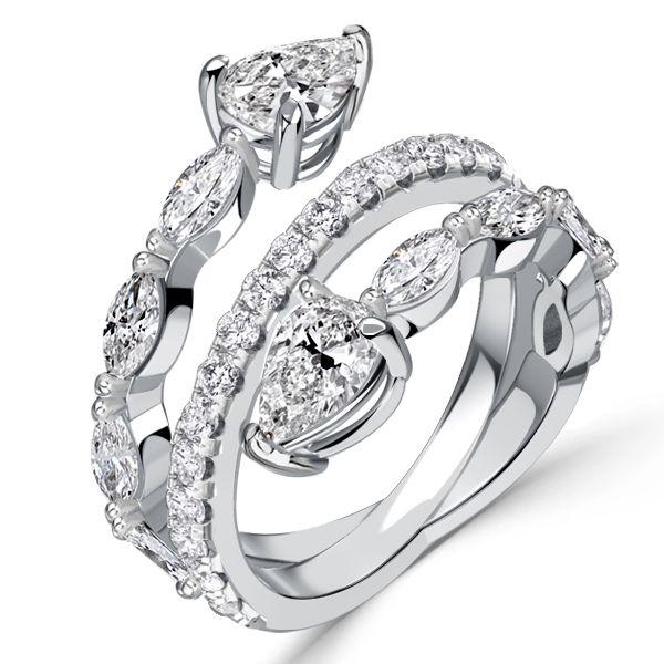 Toi Et Moi Pear Cut Sterling Silver Engagement Ring - Spiral Design