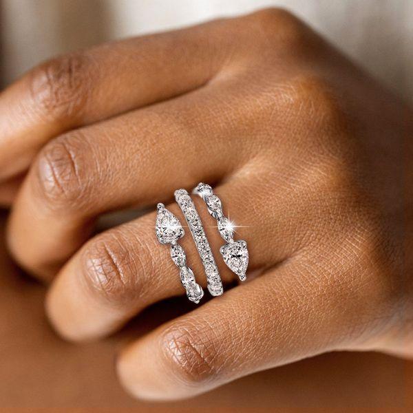 Toi Et Moi Pear Cut Sterling Silver Engagement Ring - Spiral Design