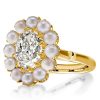 Halo Oval East West Engagement Ring with Simulated Pearl - 18K Gold Plated Sterling Silver