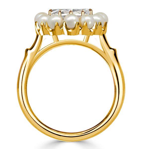 Halo Oval East West Engagement Ring with Simulated Pearl - 18K Gold Plated Sterling Silver