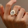 Halo Oval East West Engagement Ring with Simulated Pearl - 18K Gold Plated Sterling Silver