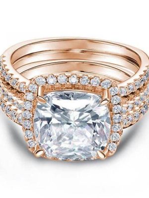 3-Piece Halo Cushion Wedding Set in 18K Rose Gold Plated Sterling Silver