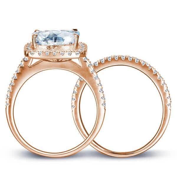 3-Piece Halo Cushion Wedding Set in 18K Rose Gold Plated Sterling Silver