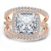 3-Piece Halo Cushion Wedding Set in 18K Rose Gold Plated Sterling Silver