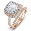 3-Piece Halo Cushion Wedding Set in 18K Rose Gold Plated Sterling Silver