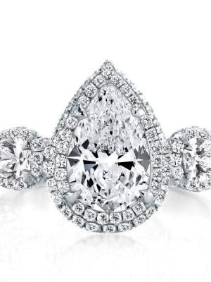 Three Stone Pear Cut Engagement Ring in Sterling Silver with 3.00 CT. Center Stone