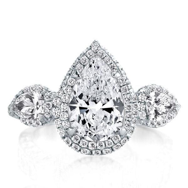Three Stone Pear Cut Engagement Ring in Sterling Silver with 3.00 CT. Center Stone