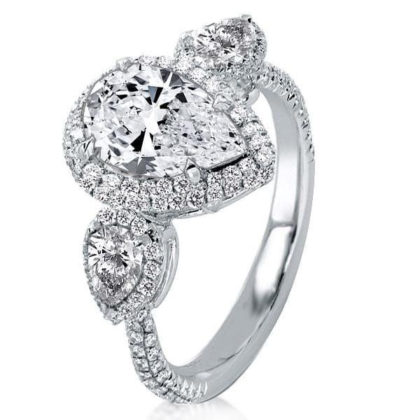 Three Stone Pear Cut Engagement Ring in Sterling Silver with 3.00 CT. Center Stone