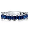 Blue Sapphire Half Eternity Wedding Band - 925 Sterling Silver Channel Set Ring