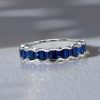 Blue Sapphire Half Eternity Wedding Band - 925 Sterling Silver Channel Set Ring