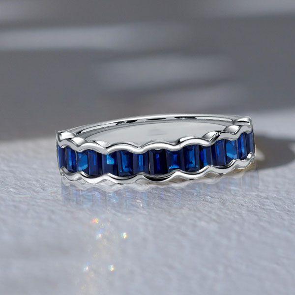 Blue Sapphire Half Eternity Wedding Band - 925 Sterling Silver Channel Set Ring