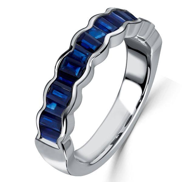 Blue Sapphire Half Eternity Wedding Band - 925 Sterling Silver Channel Set Ring