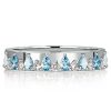 Pear Aquamarine Ring, Half Eternity Sterling Silver Band