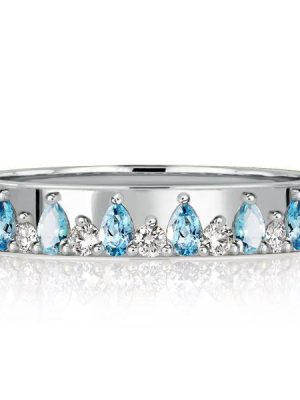 Pear Aquamarine Ring, Half Eternity Sterling Silver Band