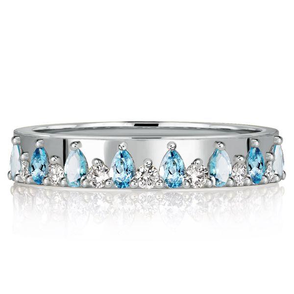 Pear Aquamarine Ring, Half Eternity Sterling Silver Band