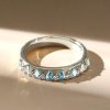 Pear Aquamarine Ring, Half Eternity Sterling Silver Band