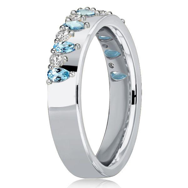 Pear Aquamarine Ring, Half Eternity Sterling Silver Band