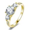 Golden Three Stone Engagement Ring - 18K Gold Plated Sterling Silver