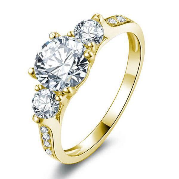 Golden Three Stone Engagement Ring - 18K Gold Plated Sterling Silver