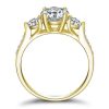 Golden Three Stone Engagement Ring - 18K Gold Plated Sterling Silver