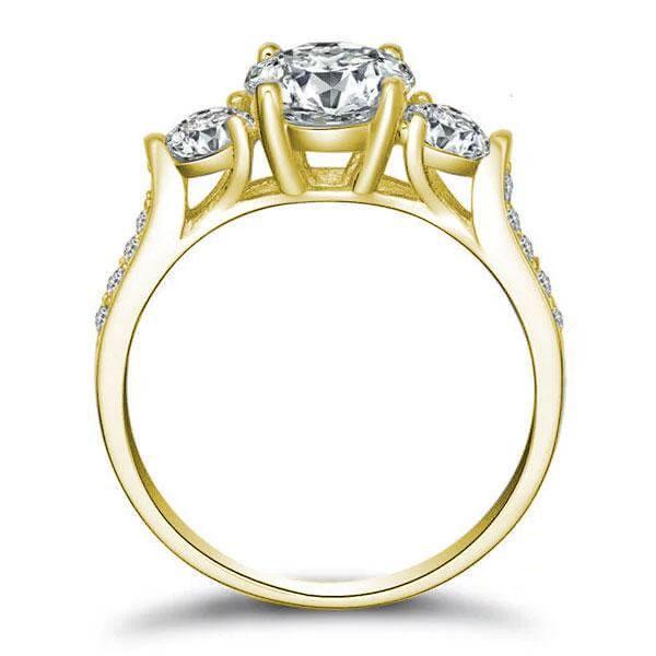 Golden Three Stone Engagement Ring - 18K Gold Plated Sterling Silver