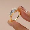 Golden Three Stone Engagement Ring - 18K Gold Plated Sterling Silver