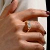Golden Three Stone Engagement Ring - 18K Gold Plated Sterling Silver