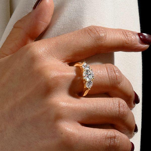 Golden Three Stone Engagement Ring - 18K Gold Plated Sterling Silver