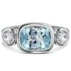 Aquamarine & Sterling Silver Cushion Cut 3-Stone Engagement Ring
