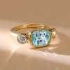 Aquamarine & Sterling Silver Cushion Cut 3-Stone Engagement Ring