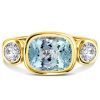 Aquamarine & Sterling Silver Cushion Cut 3-Stone Engagement Ring