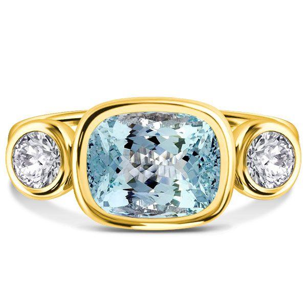 Aquamarine & Sterling Silver Cushion Cut 3-Stone Engagement Ring