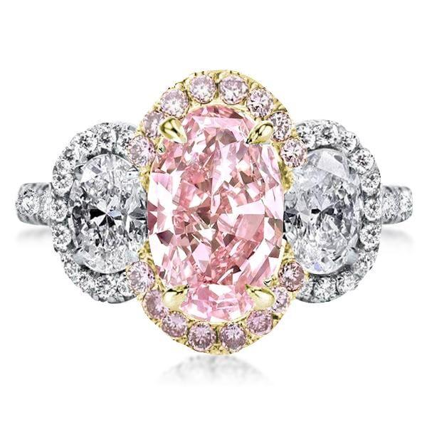 Two-Tone Oval Cut Three Stone Engagement Ring in Sterling Silver