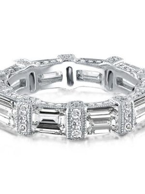 Emerald and Round Cut Halo Wedding Band in 925 Sterling Silver