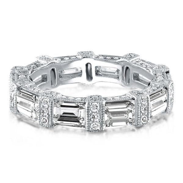 Emerald and Round Cut Halo Wedding Band in 925 Sterling Silver