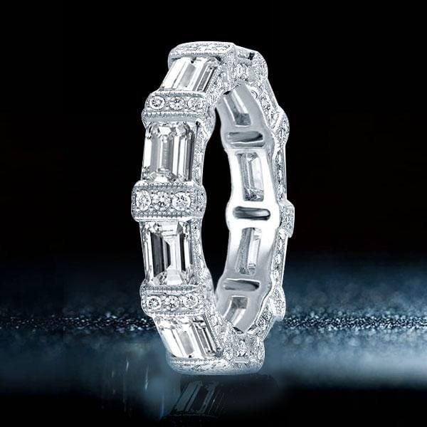 Emerald and Round Cut Halo Wedding Band in 925 Sterling Silver