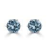 Round Cut Blue Sapphire Stud Earrings for Women in Rhodium Plated Sterling Silver