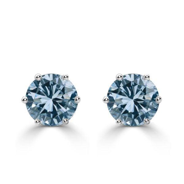 Round Cut Blue Sapphire Stud Earrings for Women in Rhodium Plated Sterling Silver