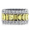 Two-Tone Sterling Silver Wedding Band with Yellow Round & Baguette Cut CZ - Triple Row