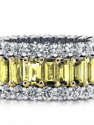 Two-Tone Sterling Silver Wedding Band with Yellow Round & Baguette Cut CZ - Triple Row
