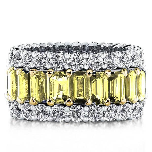 Two-Tone Sterling Silver Wedding Band with Yellow Round & Baguette Cut CZ - Triple Row