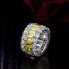 Two-Tone Sterling Silver Wedding Band with Yellow Round & Baguette Cut CZ - Triple Row