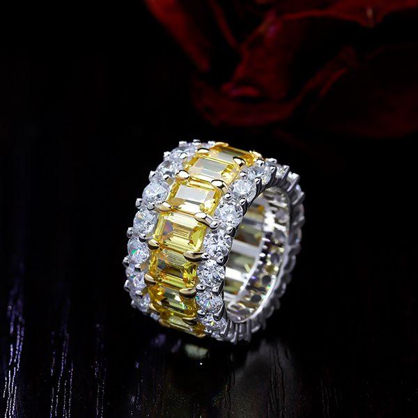 Two-Tone Sterling Silver Wedding Band with Yellow Round & Baguette Cut CZ - Triple Row