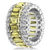 Two-Tone Sterling Silver Wedding Band with Yellow Round & Baguette Cut CZ - Triple Row