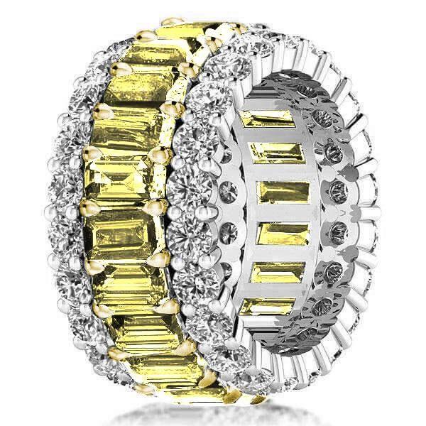 Two-Tone Sterling Silver Wedding Band with Yellow Round & Baguette Cut CZ - Triple Row