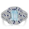Micro Pave Emerald Cut Aquamarine Cocktail Ring in Rhodium Plated 925 Sterling Silver