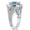 Micro Pave Emerald Cut Aquamarine Cocktail Ring in Rhodium Plated 925 Sterling Silver