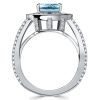 Micro Pave Emerald Cut Aquamarine Cocktail Ring in Rhodium Plated 925 Sterling Silver
