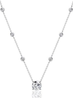 Round Cut Solitaire Pendant Necklace in Sterling Silver with Bezel Setting