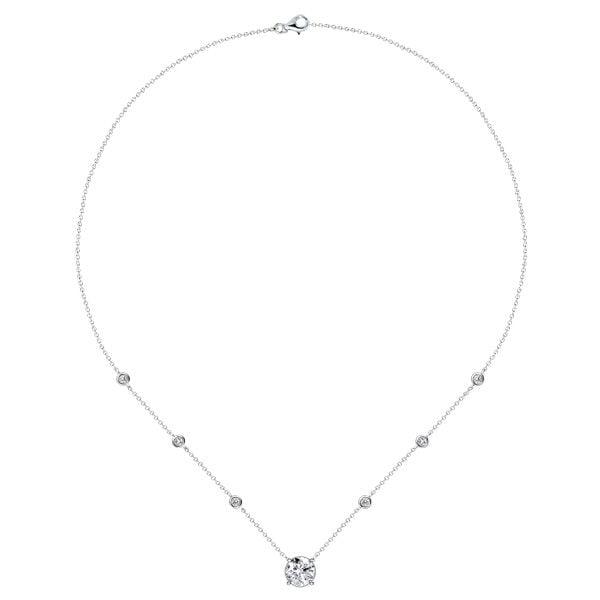 Round Cut Solitaire Pendant Necklace in Sterling Silver with Bezel Setting